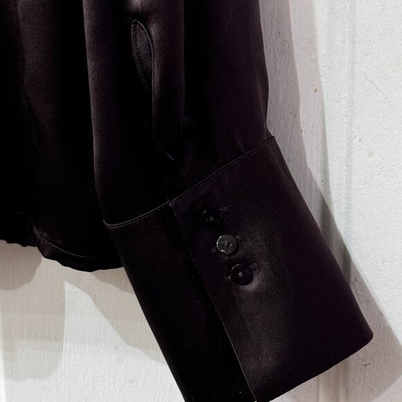 NEW St. Emile Silk Sz 12 (L) Blouse Button Up Shirt Long Sleeve Dark Brown - Picture 8 of 12